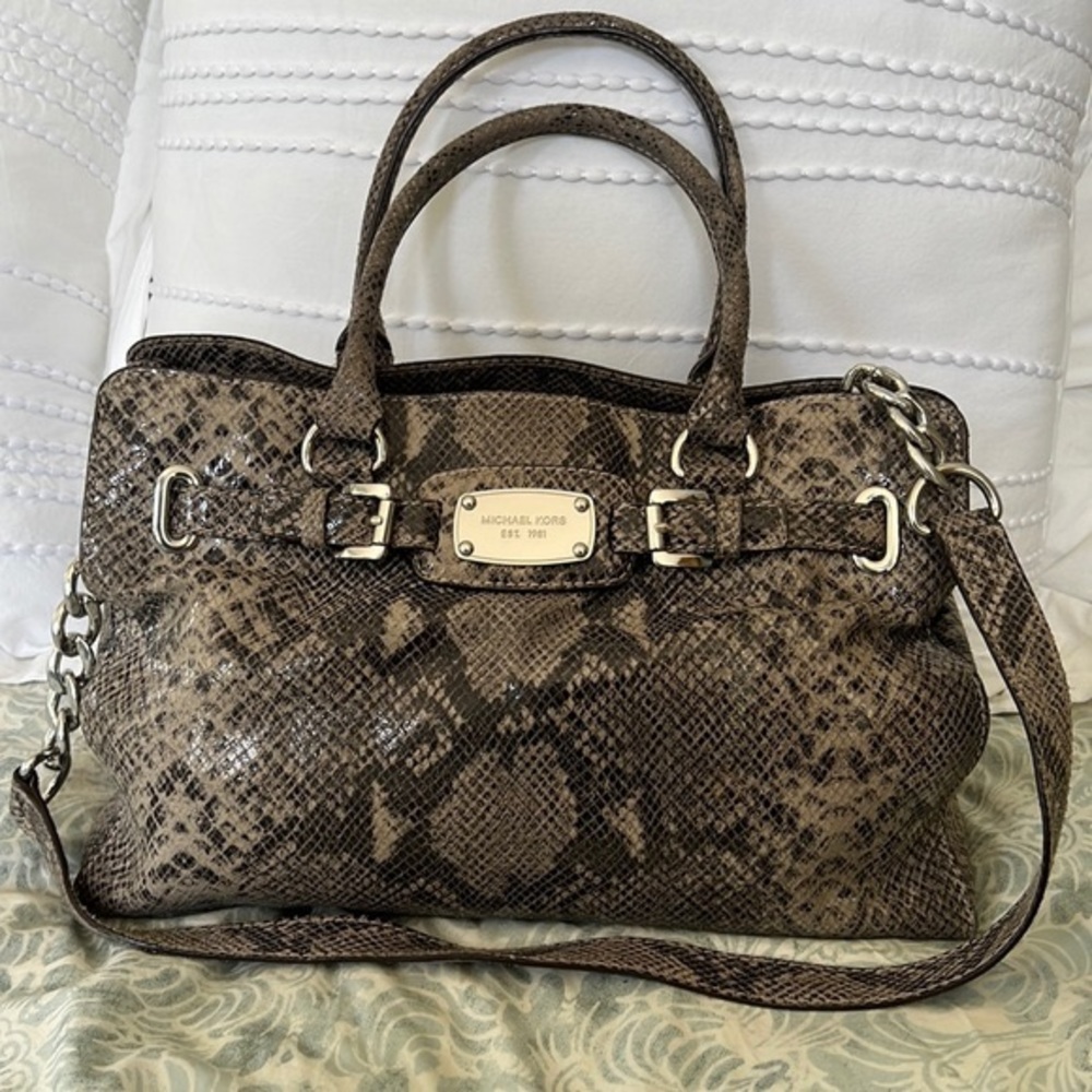 Michael Kors Shiny Embossed Reptile Print Satchel
